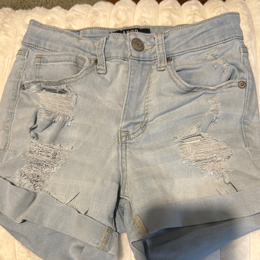 Light Blue Distressed Denim Shorts